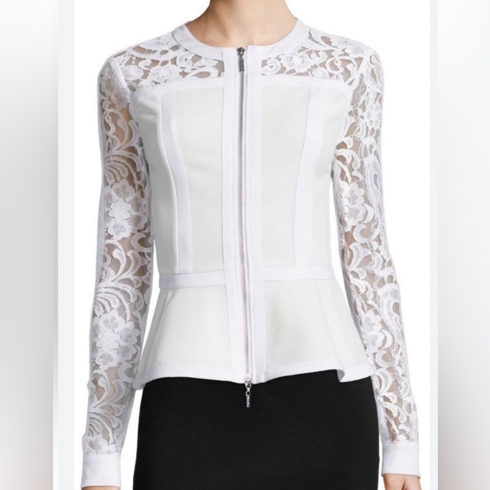 Bisou Bisou White Lace Peplum Jacket Size XS